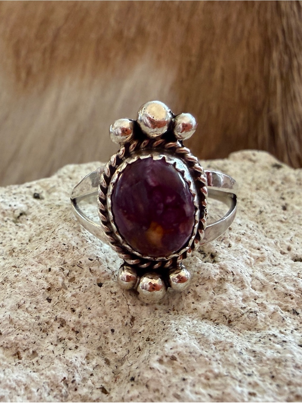 ❤️ Navajo Purple Spiny Oyster Sterling Silver Native American Size 7 Ring